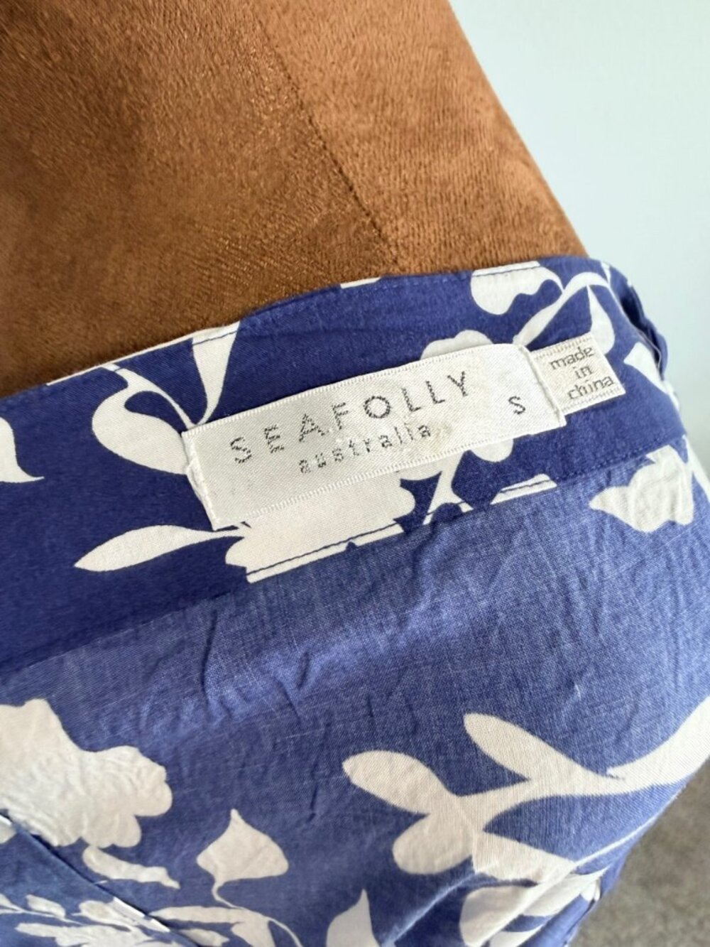 Seafolly Australia Sleeveless V-Neck Blue/White Floral Belted Midi Dress Size S. - Picture 7 of 9